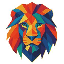 lion face with geometric pattern colored - cross stitch pattern pdf - instant download