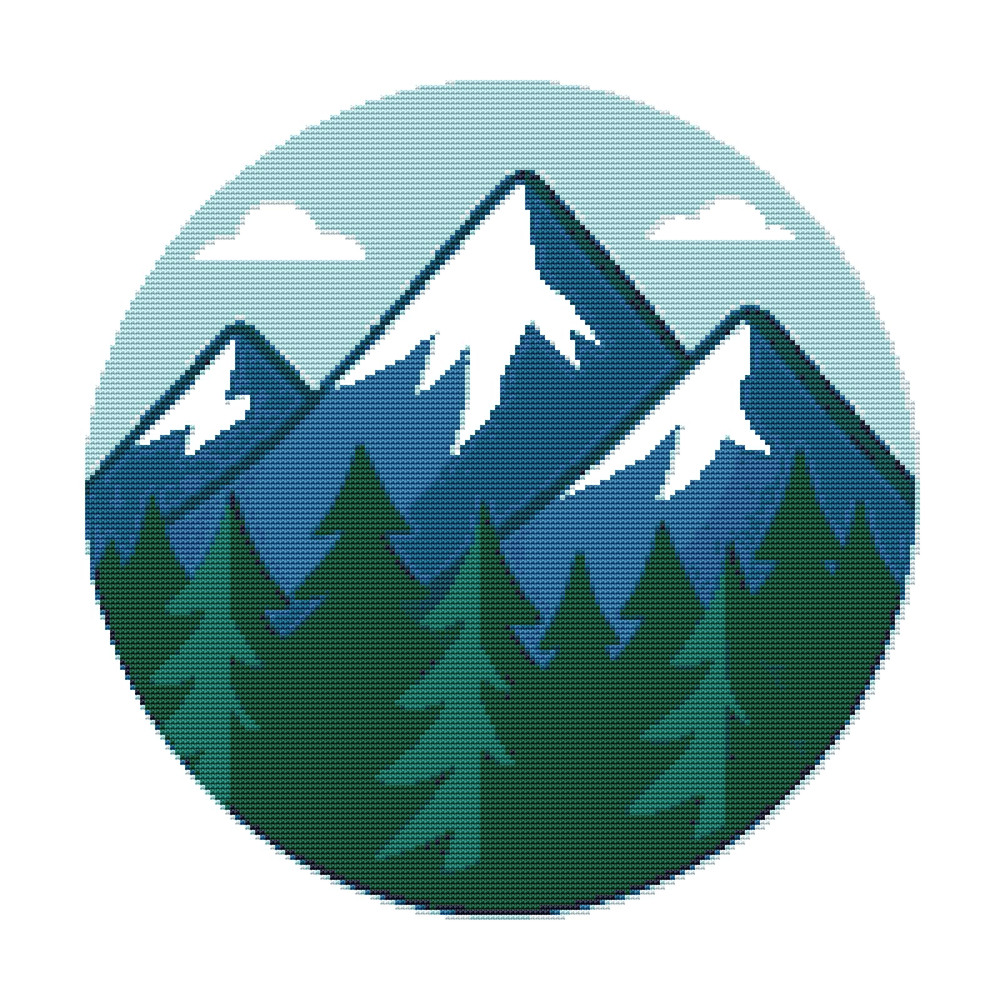 Mountains With Snow And Green Fir Trees Cross Stitch Pattern PDF Instant Download 0