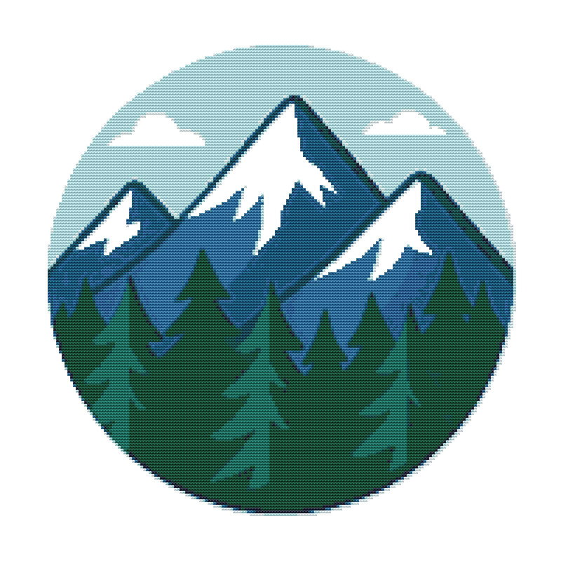 Mountains With Snow And Green Fir Trees Cross Stitch Pattern PDF Instant Download 0