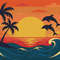 Palm Trees Sunset And Dolphins  Cross Stitch Pattern PDF  Instant Download 0