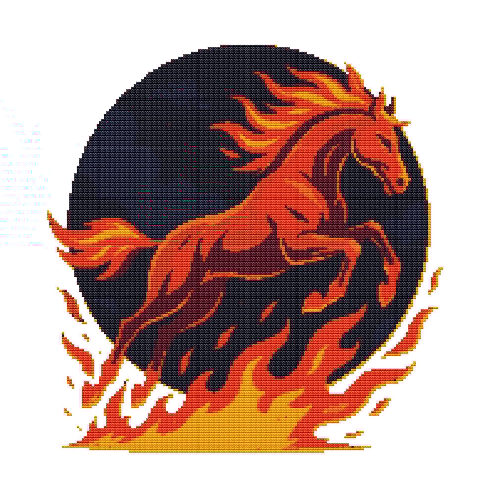 Red Horse Jumping Over Fire Symbol Of 2026 Cross Stitch Pattern PDF Instant Download 0