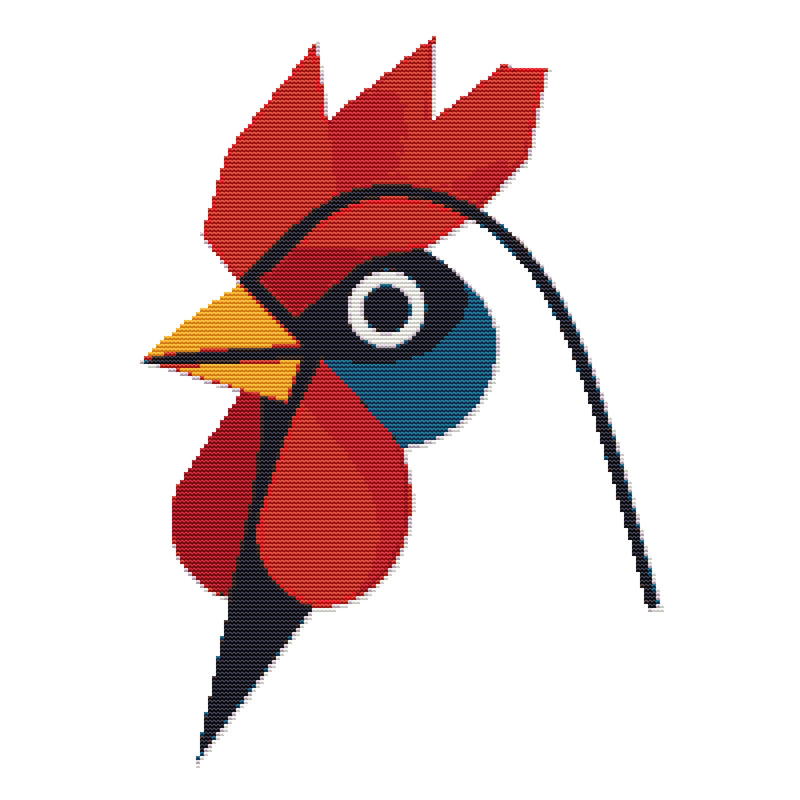 Rooster Face On White Background Cross Stitch Pattern PDF Instant Download 0