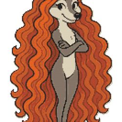 she-wolf with orange hair - cross stitch pattern pdf - instant download