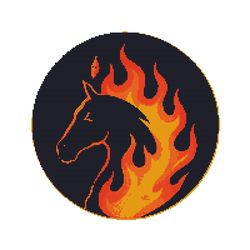 silhouette of a red horse on a black background with a fiery mane - cross stitch pattern pdf - instant download