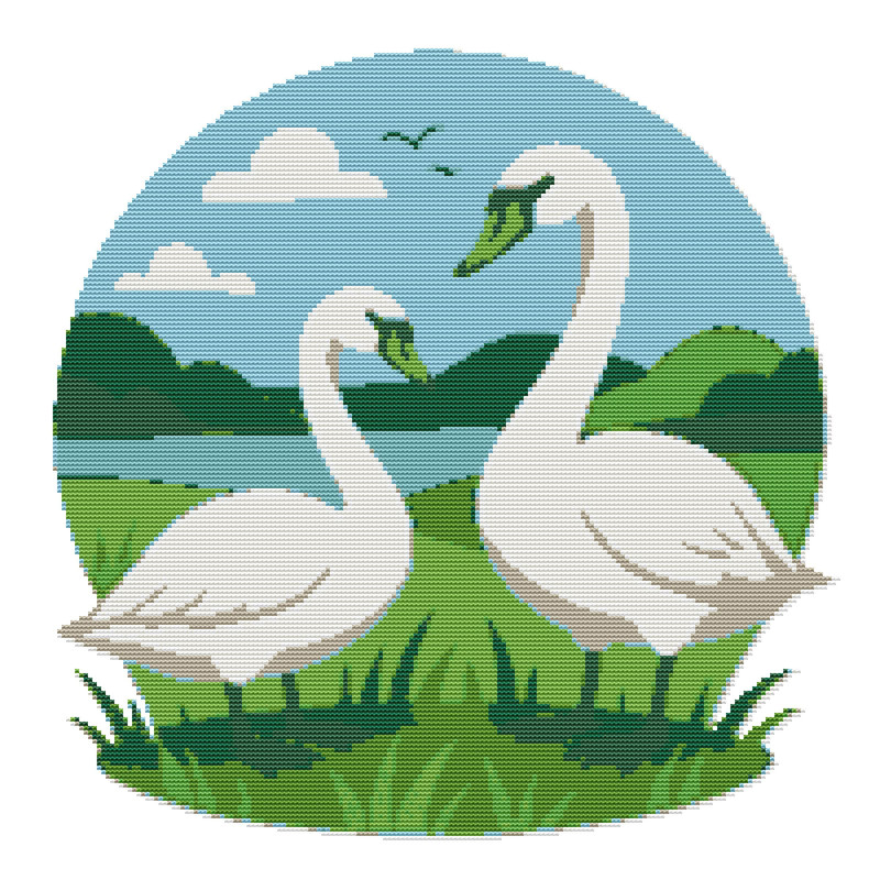 White Swans Against The Backdrop Of Beautiful Nature Cross Stitch Pattern PDF Instant Download 0