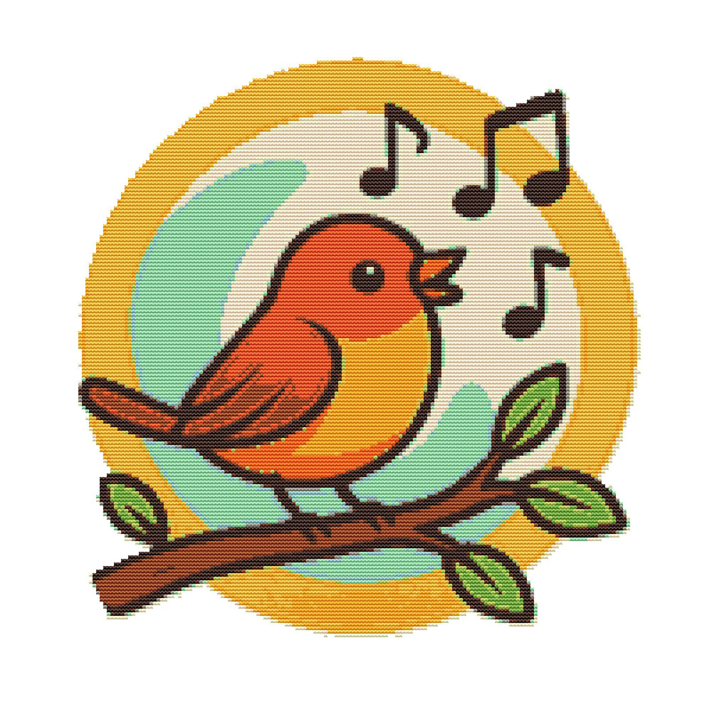 A Bird Sings On A Branch Cross Stitch Pattern PDF Instant Download 0