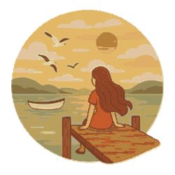 a girl is sitting on the pier - cross stitch pattern pdf - instant download