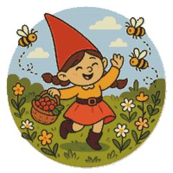 a girl walks in nature with berries - cross stitch pattern pdf - instant download