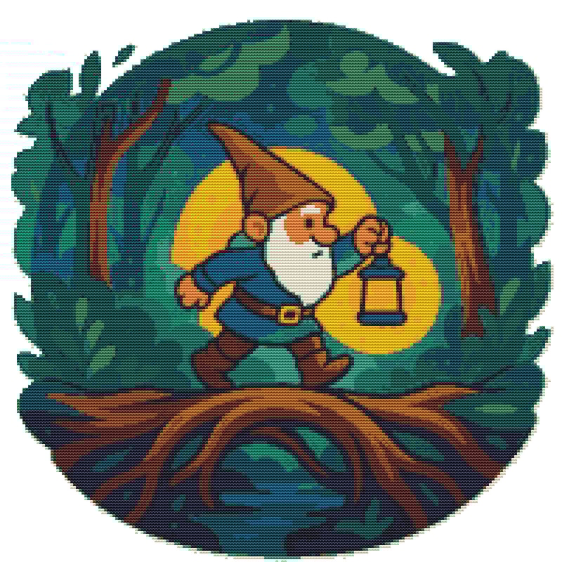 A Gnome Walks Through The Forest With A Lantern Cross Stitch Pattern PDF Instant Download 0