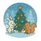 A Little Hare And A Little Squirrel Are Decorating A Christmas Tree In The  Cross Stitch Pattern PD 0