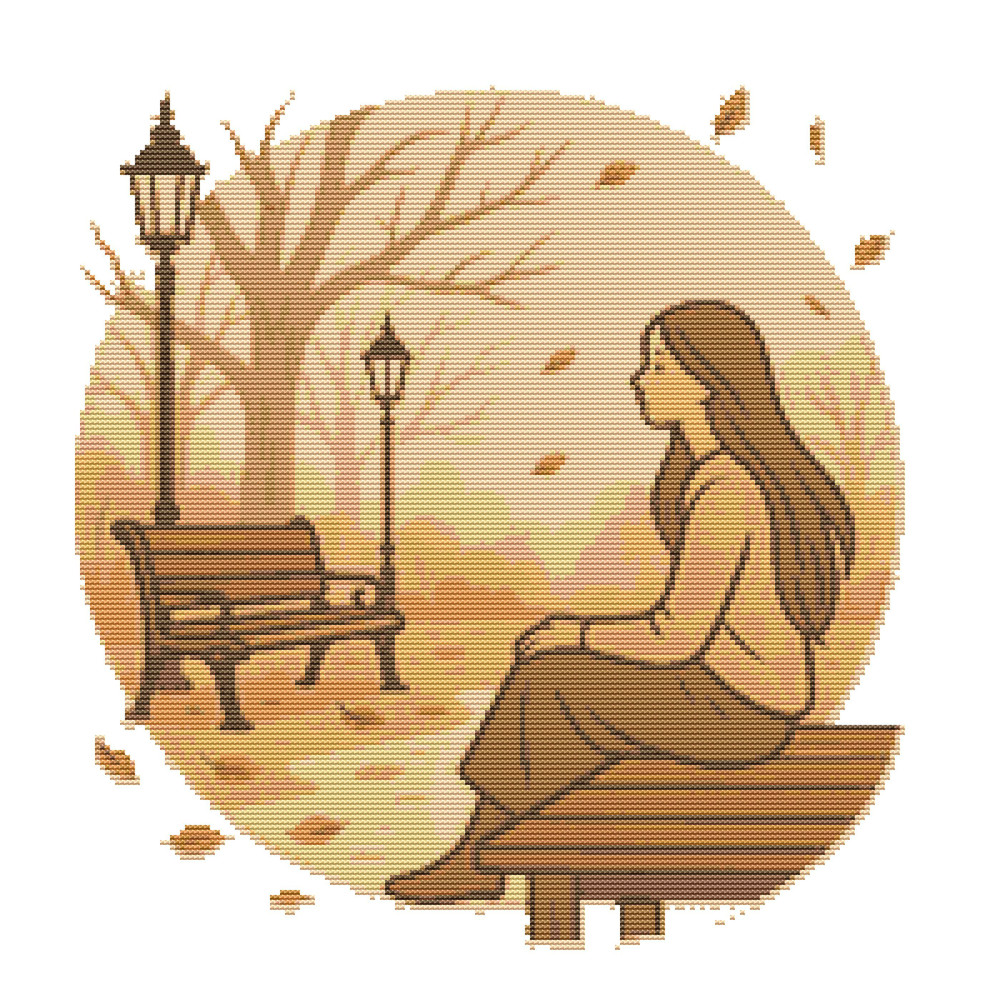 A Lonely Girl Sits On A Bench Cross Stitch Pattern PDF Instant Download 0