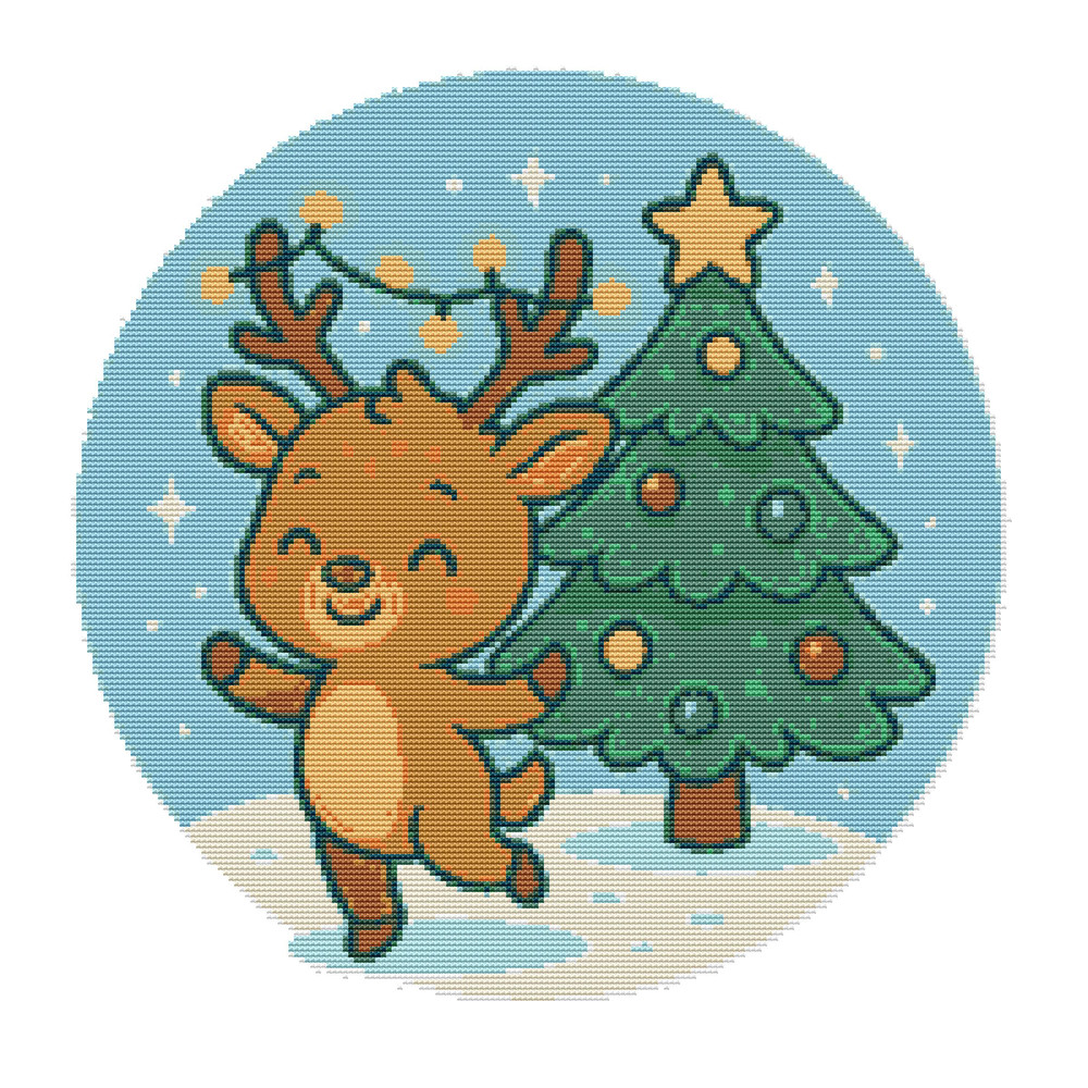 A Small Deer With A Garland On Its Antlers Dances Cross Stitch Pattern PDF Instant Download 0