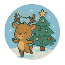 a small deer with a garland on its antlers dances - cross stitch pattern pdf - instant download