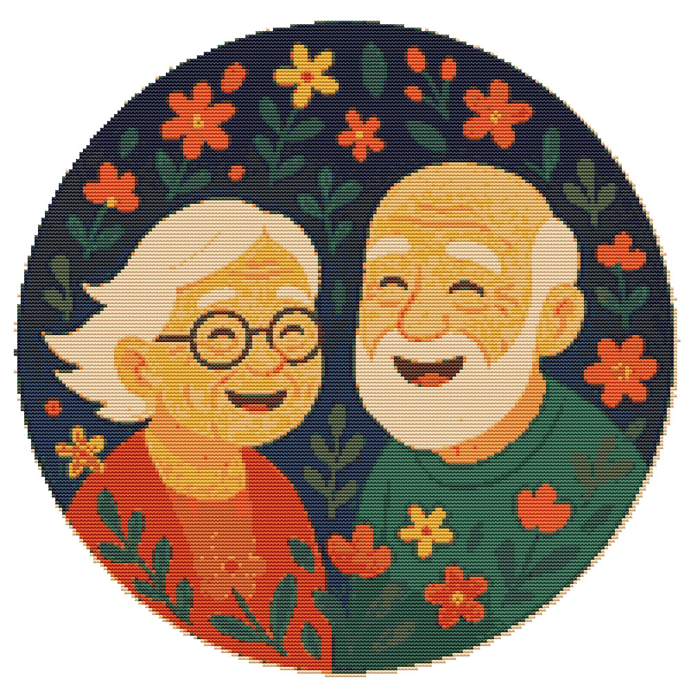 An Elderly Couple Enjoys Life Cross Stitch Pattern PDF Instant Download 0