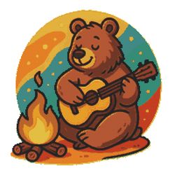 bear plays guitar by the fire - cross stitch pattern pdf - instant download