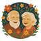 Elderly Couple Laughing On Floral Background Cross Stitch Pattern PDF Instant Download 0