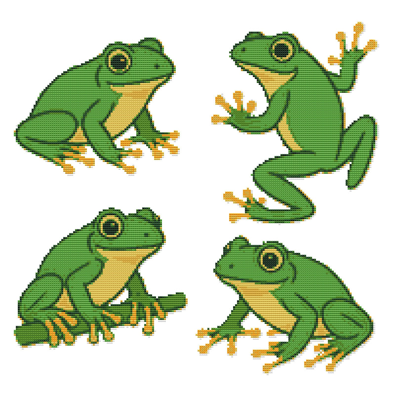 Frogs In Motion Cross Stitch Pattern PDF Instant Download 0