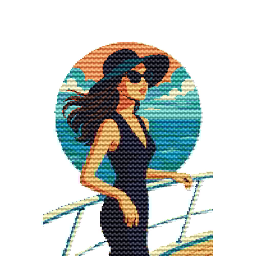 Girl In A Hat On A Yacht Cross Stitch Pattern PDF Instant Download 0