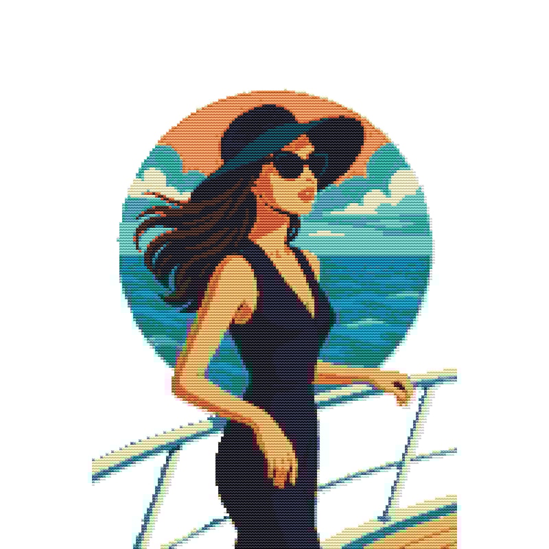 Girl In A Hat On A Yacht Cross Stitch Pattern PDF Instant Download 0