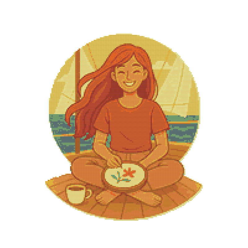 Girl Relaxing With Embroidery Cross Stitch Pattern PDF Instant Download 0