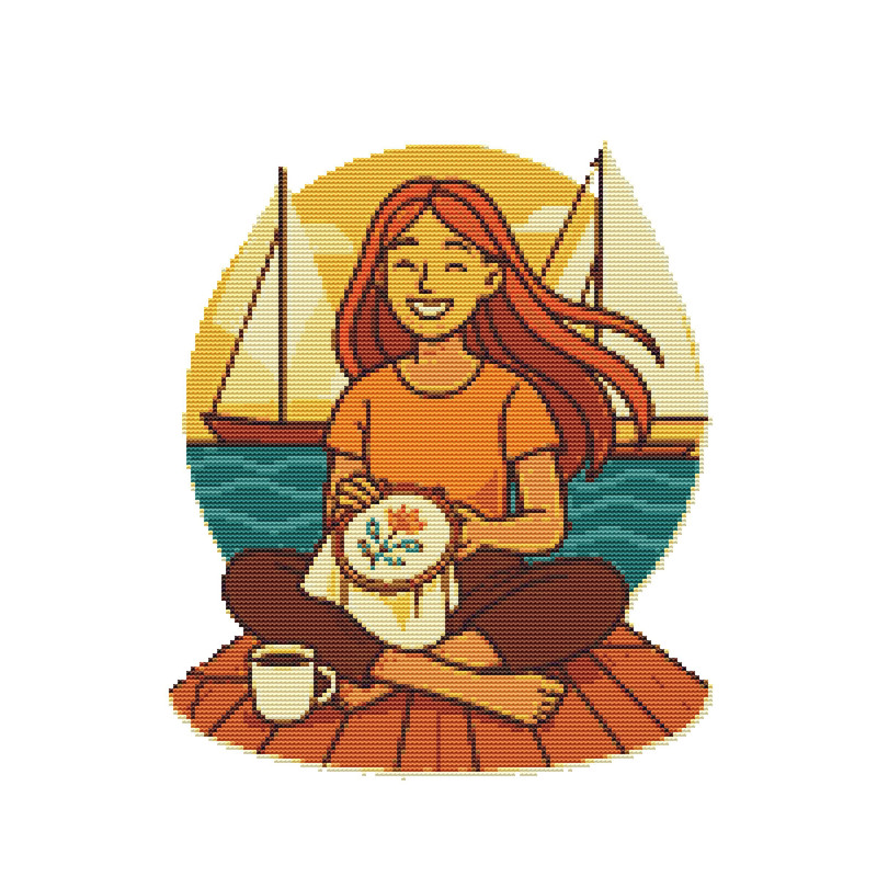 Girl Resting With Embroidery Cross Stitch Pattern PDF Instant Download 0