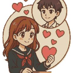 girl thinks about boy on valentine's day - cross stitch pattern pdf - instant download