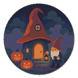 gnome at night on halloween - cross stitch pattern pdf - instant download