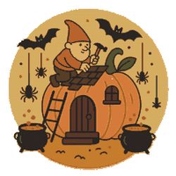 gnome repairs pumpkin roof - cross stitch pattern pdf - instant download