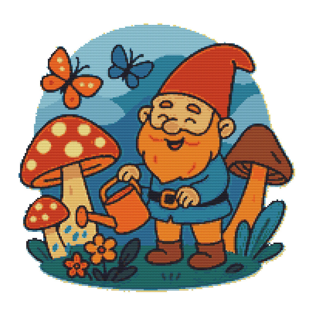Gnome Waters Mushrooms Cross Stitch Pattern PDF Instant Download 0