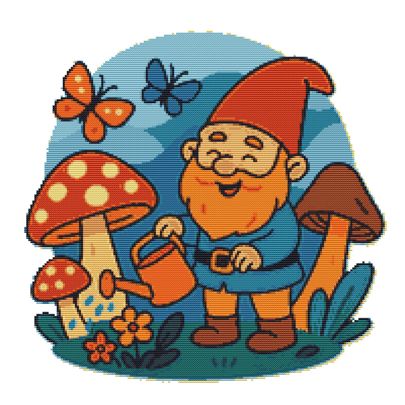 Gnome Waters Mushrooms Cross Stitch Pattern PDF Instant Download 0
