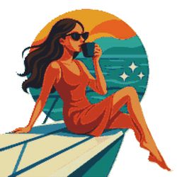 graceful girl and sea - cross stitch pattern pdf - instant download