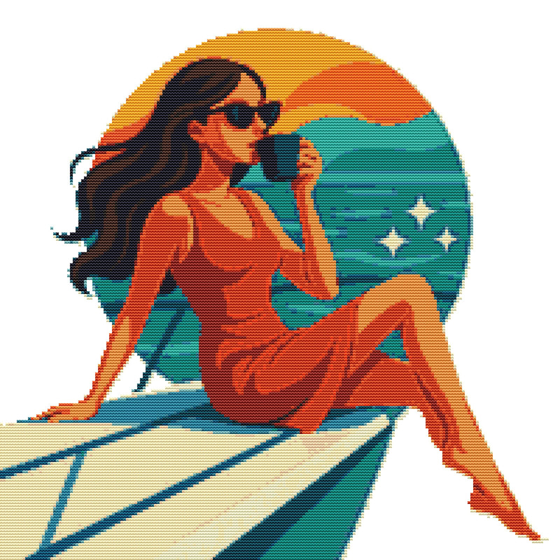 Graceful Girl And Sea  Cross Stitch Pattern PDF  Instant Download 0