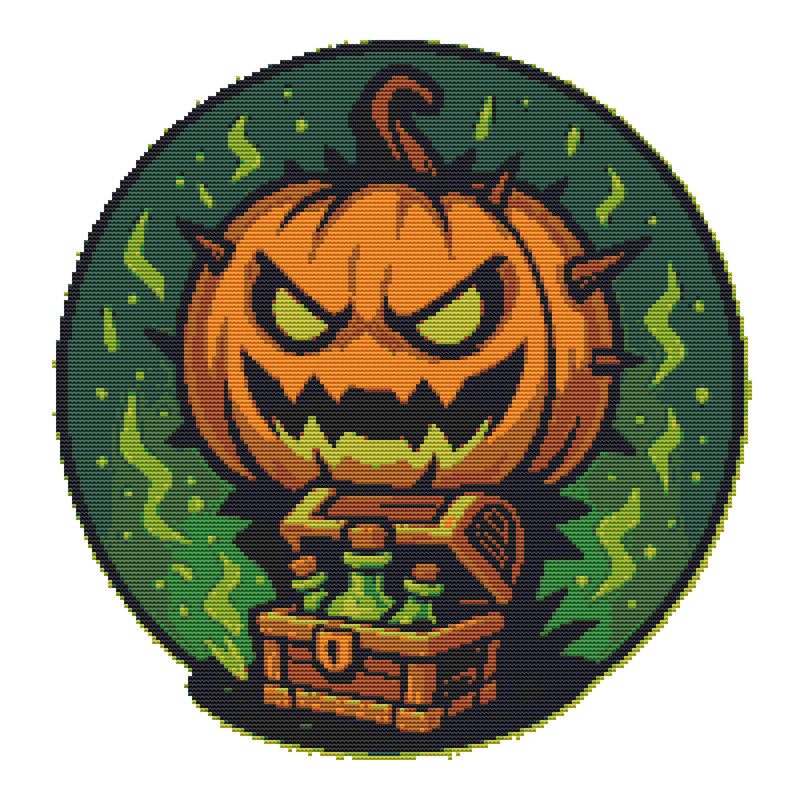 Halloween Spiked Pumpkin And Chest  Cross Stitch Pattern PDF  Instant Download 0