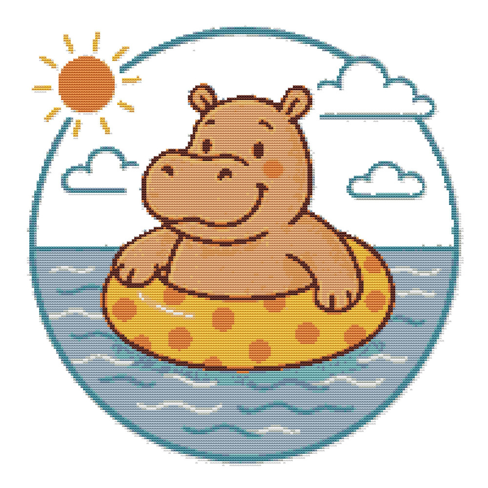 Hippopotamus Resting At The Sea  Cross Stitch Pattern PDF  Instant Download 0
