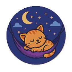 kitten sleeps in a hammock at night - cross stitch pattern pdf - instant download