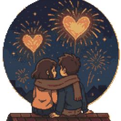 lovers at night on valentine's day - cross stitch pattern pdf - instant download