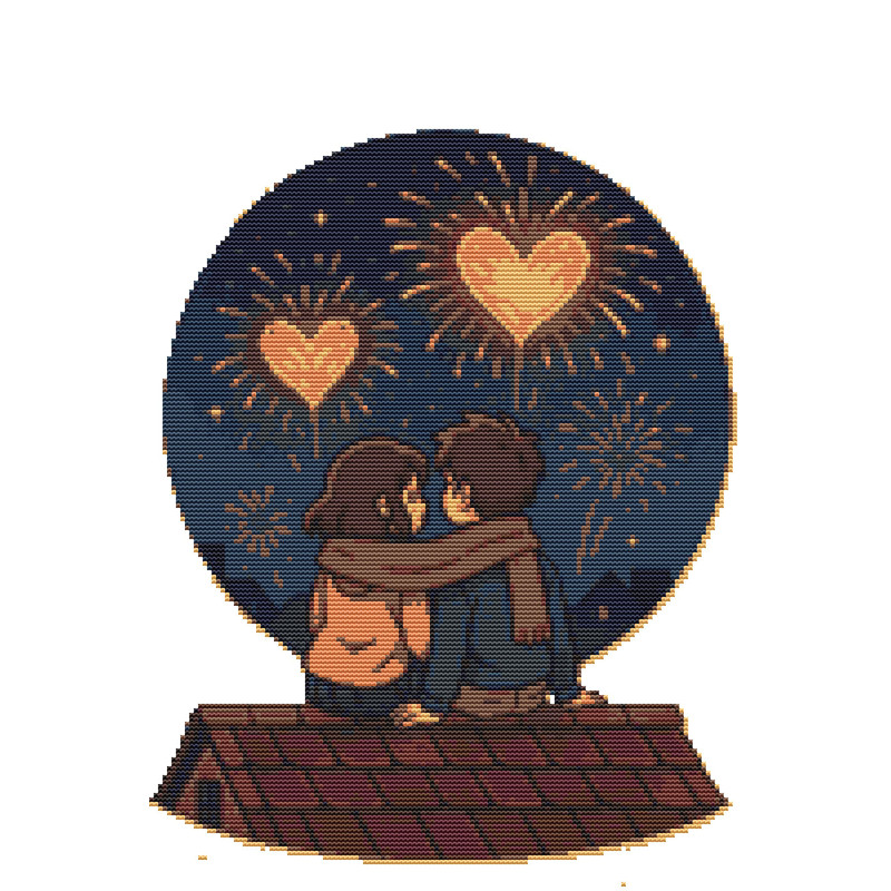 Lovers At Night On Valentines Day Cross Stitch Pattern PDF Instant Download 0