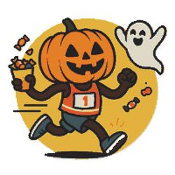 pumpkin runs halloween marathon with ghost - cross stitch pattern pdf - instant download