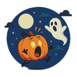 pumpkin scared ghost on halloween - cross stitch pattern pdf - instant download