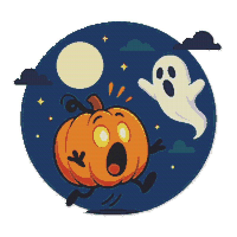 Pumpkin Scared Ghost On Halloween Cross Stitch Pattern PDF Instant Download 0