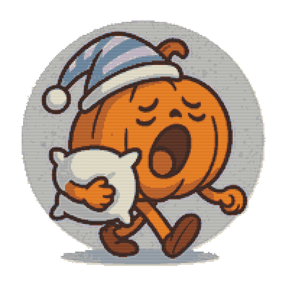 Sleepy Pumpkin With Pillow For Halloween  Cross Stitch Pattern PDF  Instant Download 0
