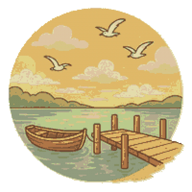 Sea With Seagulls Retro Style Cross Stitch Pattern PDF Instant Download 0