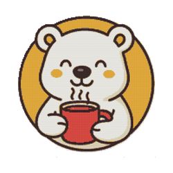 white bear with a cup of coffee - cross stitch pattern pdf - instant download