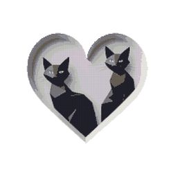 2 black cats in the heart - cross stitch pattern pdf - instant download