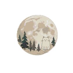a cat against the background of fir trees and the moon - cross stitch pattern pdf - instant download