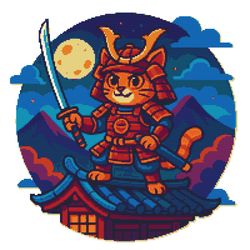 a cat in samurai armor - cross stitch pattern pdf - instant download