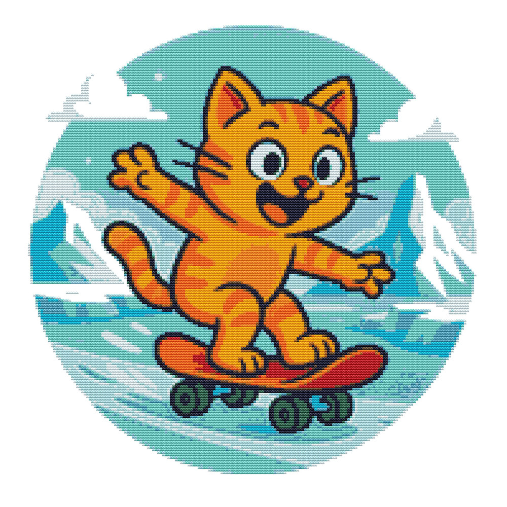 A Cat Rides A Skateboard In Winter  Cross Stitch Pattern PDF  Instant Download 0