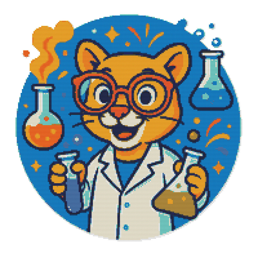 A Cat With Big Glasses And Test Tubes In His Hands  Cross Stitch Pattern PDF  Instant Download 0