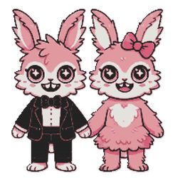 a couple of animals in pink clothes and a black suit - cross stitch pattern pdf - instant download