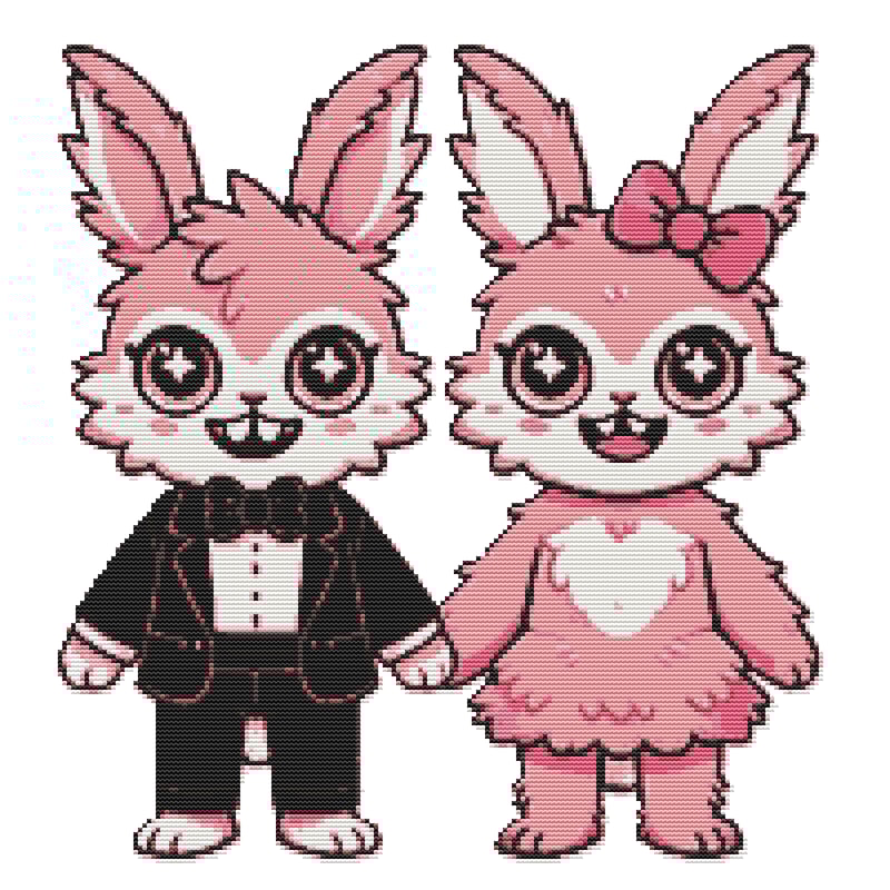 A Couple Of Animals In Pink Clothes And A Black Suit Cross Stitch Pattern PDF Instant Download 0